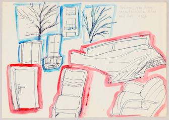 Chris Reinecke, Ordnung von Raumgegenständen in Blau und Rot, 1966